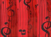FLOATING NOTES  SCARF  RED